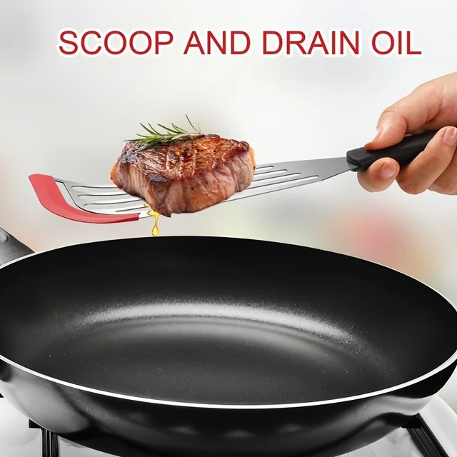 Stainless steel silicone spatula, high temperature resistant frying fish cooking spatula flipper kitchen household steak spatula 4