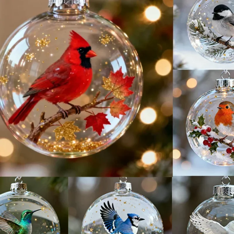 Nature's Birds Clear Christmas Ornament, Hummingbird Christmas Tree Ornaments, For Xmas Decor, Clear Balls For Home Decor