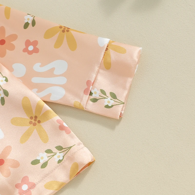 

Kids Girls Pajamas Set Flower Print Long Sleeve Top with Elastic Waist Pants Sleepwear