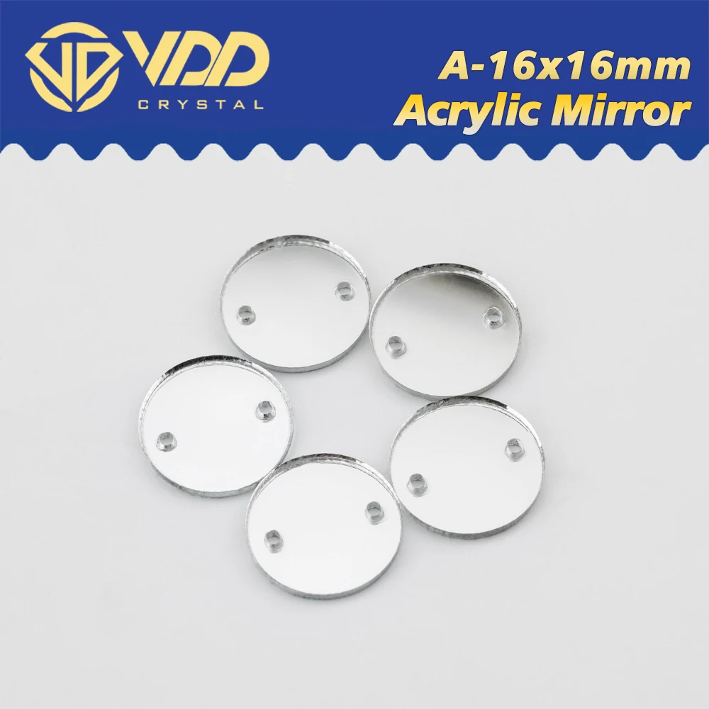 VDD 30/60/200 Stück A-16 x 16 mm weiße Acryl-Spiegel-Näh-Strasssteine zum Aufnähen, DIY-Handwerk, flache Rückseite, Nähen für Bekleidungsdekorationen