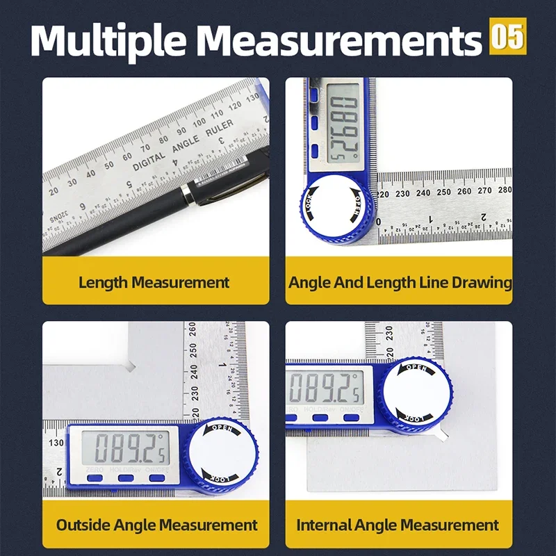 Electronic Angle Meter 360 Degree Protractor Digital Goniometer Carpentry Tools Angle Finder Multifunctional Metal Square Ruler digital angle protractor digital angle meter