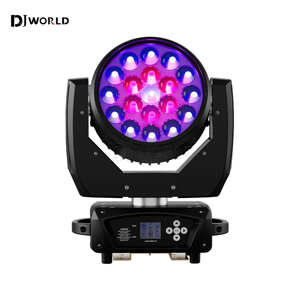 19x15W LED Wash Zoom Beam Moving Head Light RGBW DMX 512 for Professional Stage Disco Party Bar KTV Bar Stage Effect Lighting
