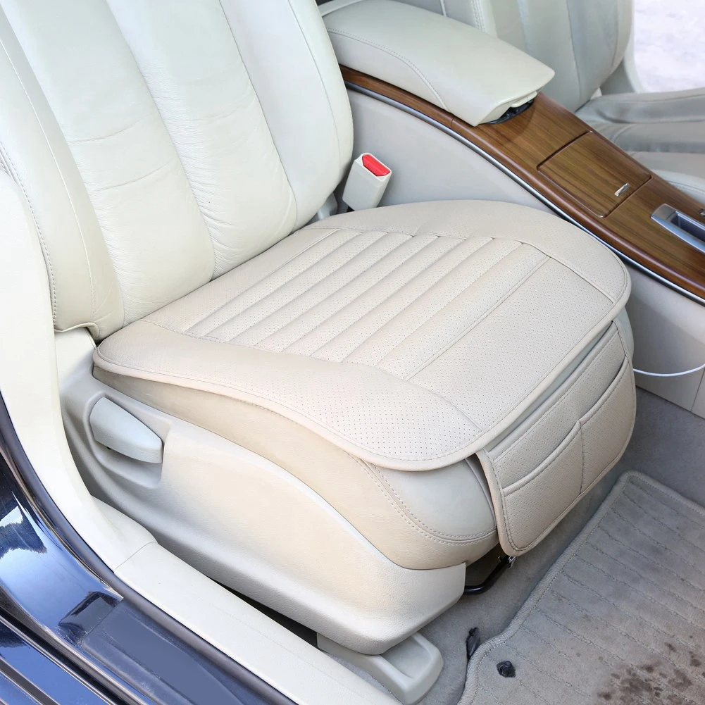 

1PZ Nuovo Beige PU Pelle Coprisedili Copri Sedili Cuscino Per Auto Seduta Sedile Auto Interior Accessoies Universal Car Pad