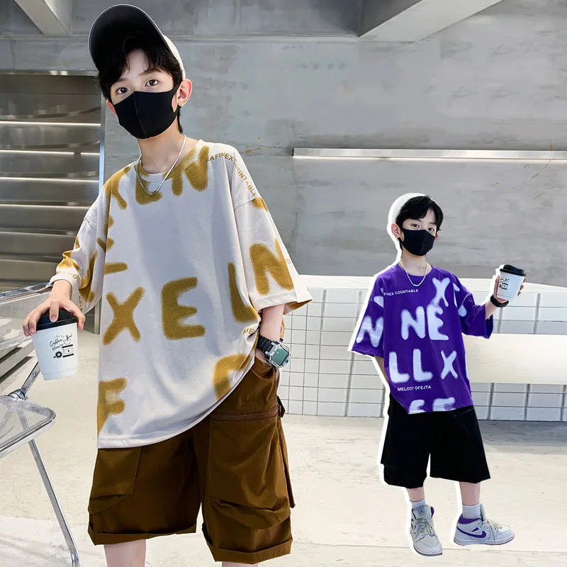 

Boys Clothes Sets Summer Short Sleeve T Shirt + Shorts Kids Sport Suits Children Tracksuit Teen Casual Outfits 4 6 8 10 12 14 Y