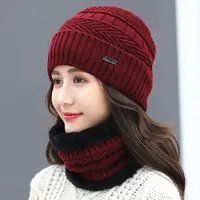 Men Women Winter Beanie Hat Scarf Casual Thermal Fleece Knitted Hat Soft Warm Balaclava Wool Neck Warmer Scarf Cap 3