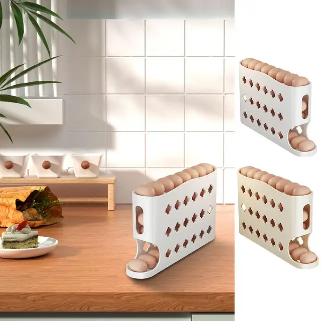 혁신적인 슬라이드 에그 디펜서로 냉장고를 정리하고 신선한 계란을 항상 손이 닿는 곳에 보관하세요.