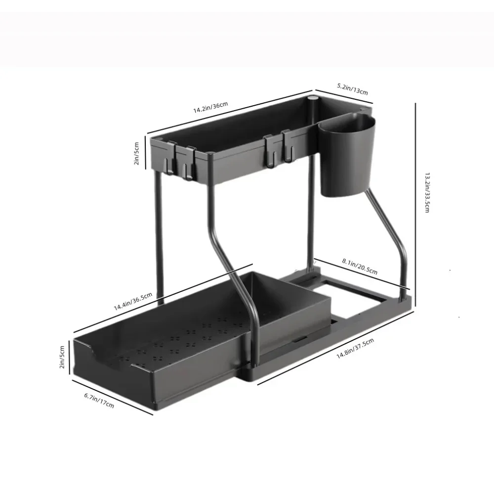 R-Shaped Under Sink Organizer - Double-Layer Pull-Out Kitchen Storage Rack - View 3