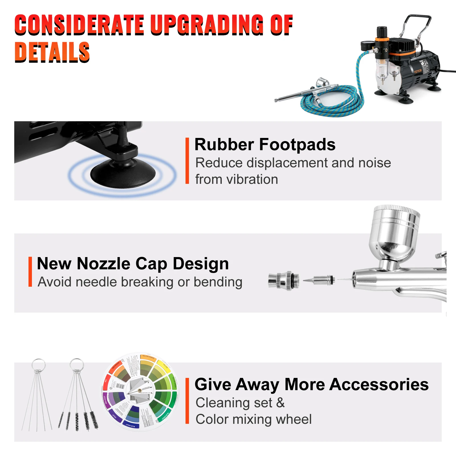 VEVOR Professional Dual-Action Airbrush Kit 120W Electric Spray Gun Air Brush Painting Set Art Nail Tattoo Makeup Model Sprayer 3