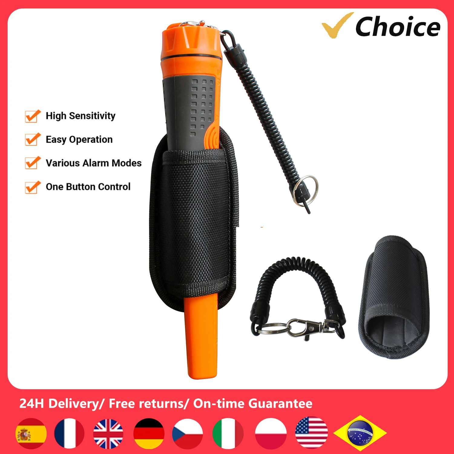 Handheld Pinpointer Metal Detector Fully Waterproof Underwater  Bar with Holster Vibration Indicator for Treasure Hunting