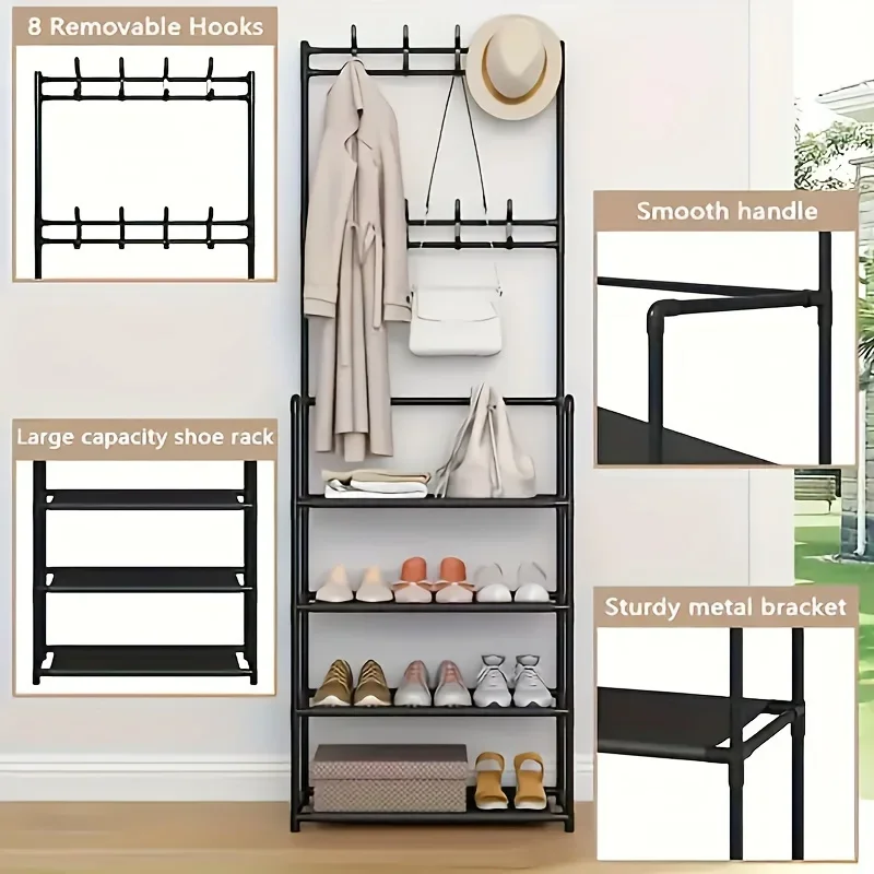 [Hot Sale 80% Off ]23.62inch Wide 4/5 Layers Multifunctional Shoe Rack 8 Double Hooks Multi-purpose Hanger Shoe Rack Self-assem 6