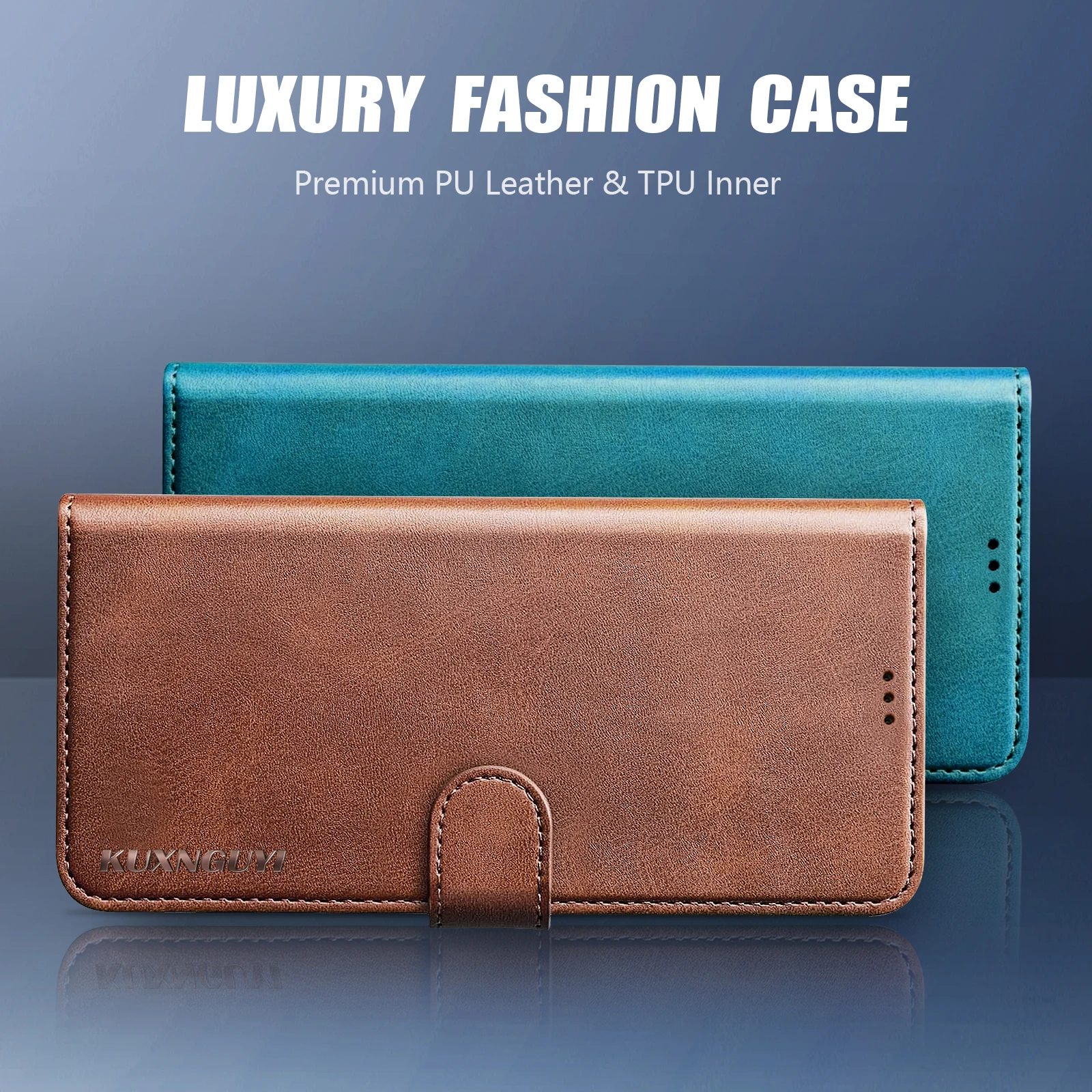 Magnetic PU Leather Wallet Phone Case with Card Slots and Shockproof Flip Stand