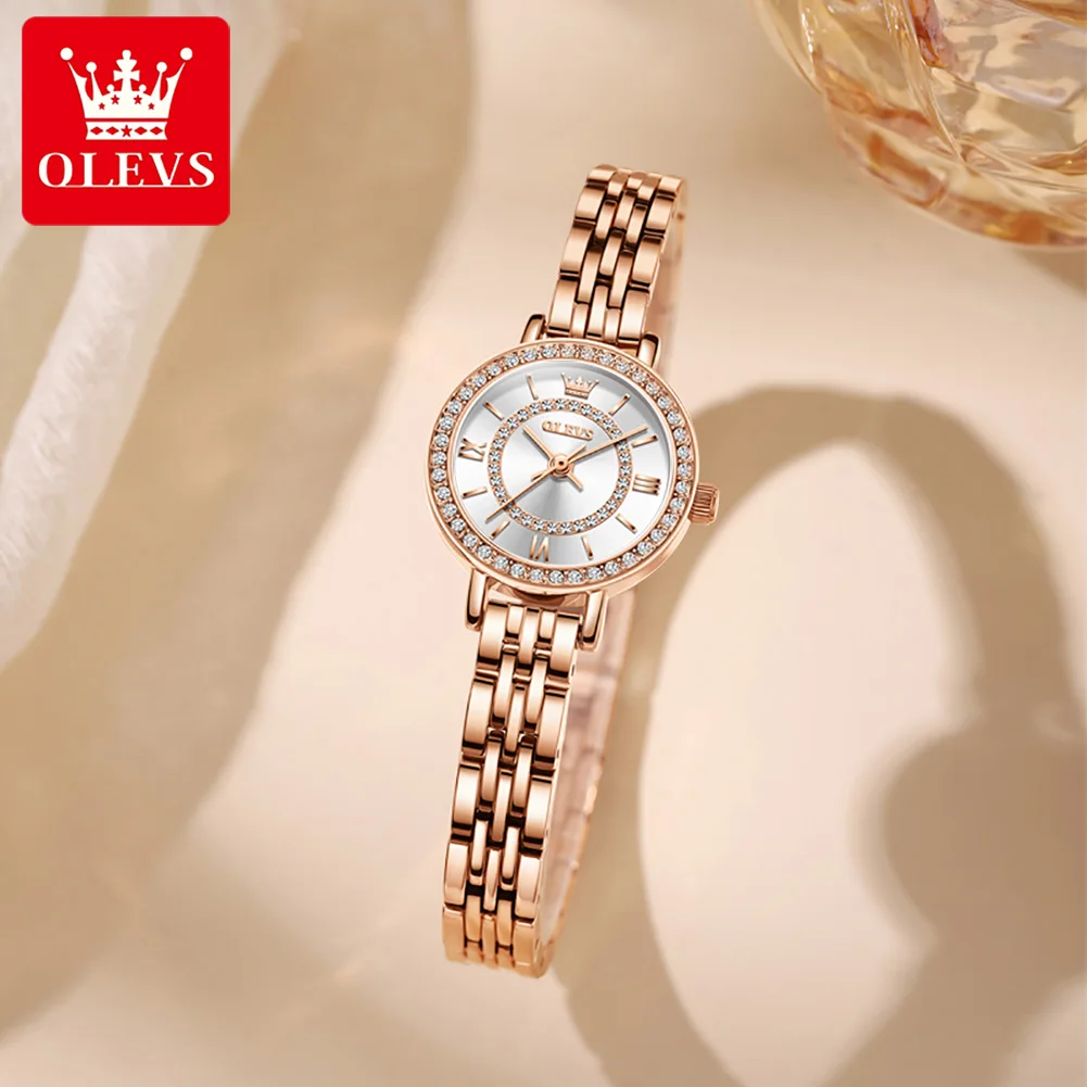 OLEVS 5508 Luxury Women Watches Gift Box Set With Bangle Necklace, Waterproof Rhinestones Small Ladies Quartz Wrist Watch Woman
