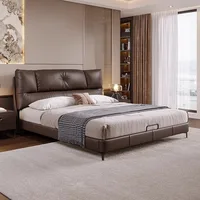 Meubles de chambre à coucher King/Queen Size, lit moderne Simple en cuir souple, lit de mariage léger, lit Double de luxe de styliste 4