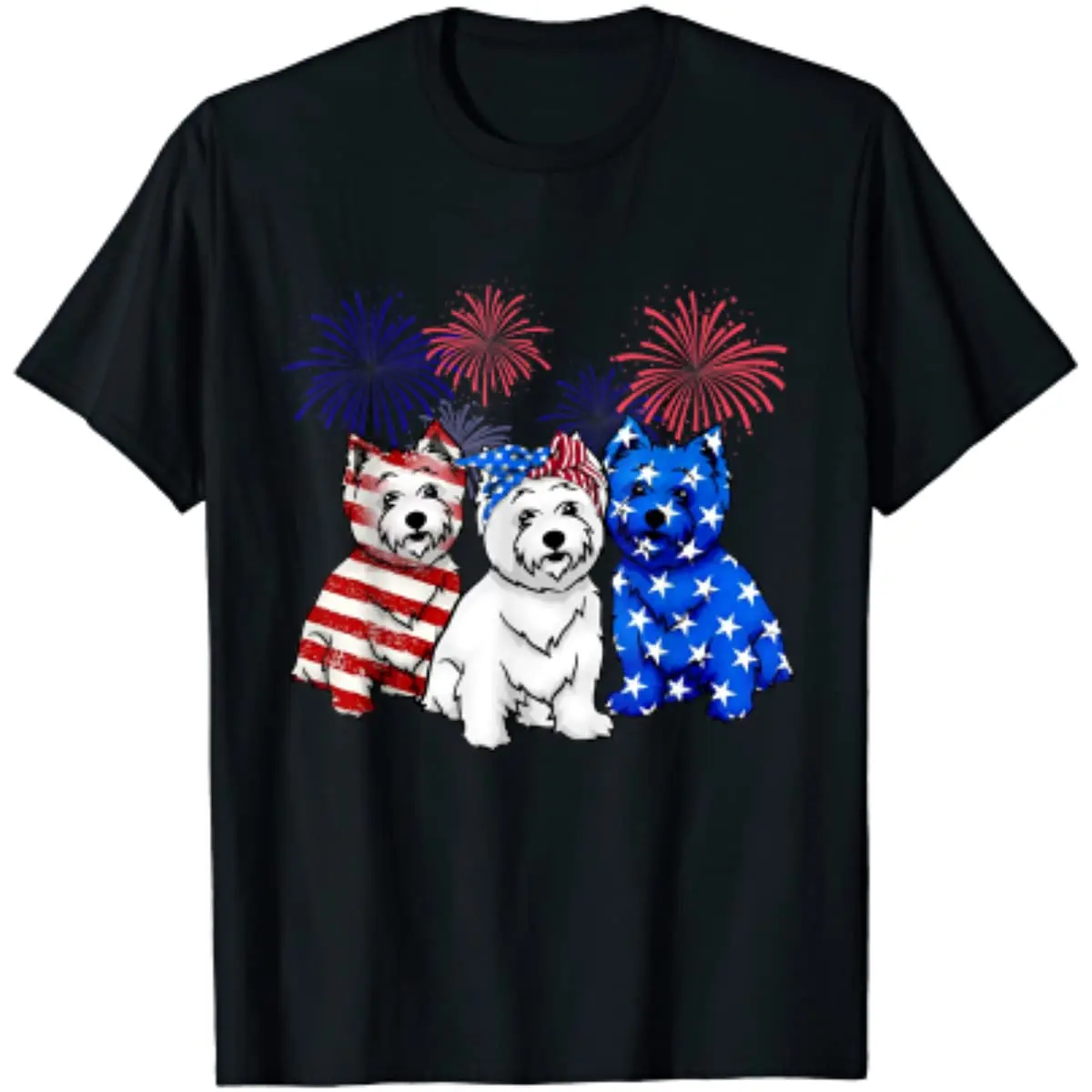 

West Highland White Terrier US Flag 4th July Dog Mom Dog Dad T-Shirt Casual Oversized T Shirt Four Seasons Tee Cotton Streetwear
