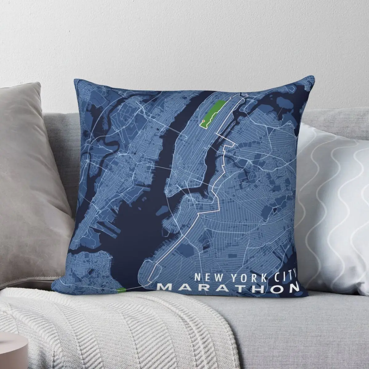 

New York City Marathon Map Square Pillowcase Polyester Linen Velvet Creative Zip Decor Pillow Case Room Cushion Cover 45x45