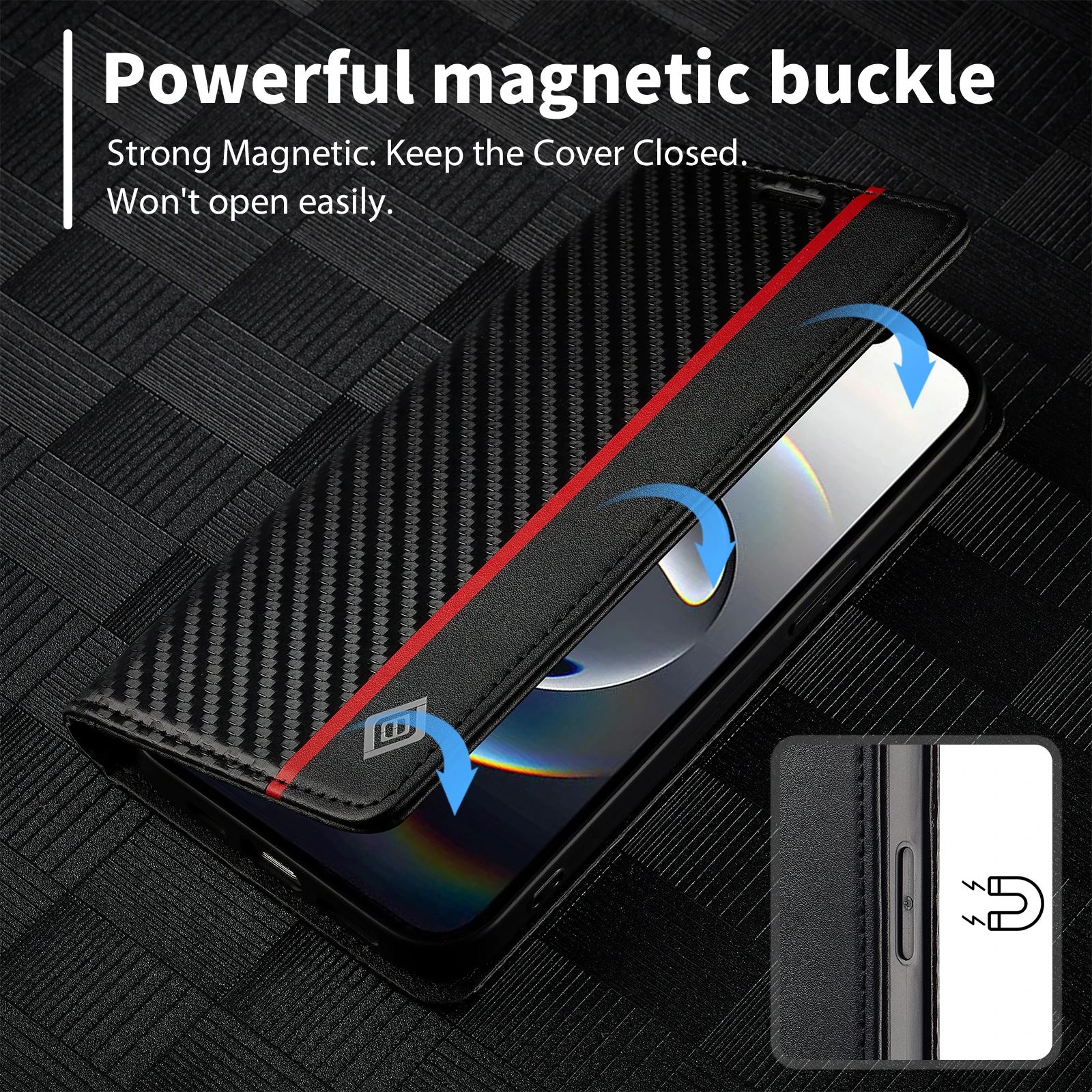 Luxury Carbon Fiber Flip PU Leather Wallet Phone Case with Card Slot Cover
