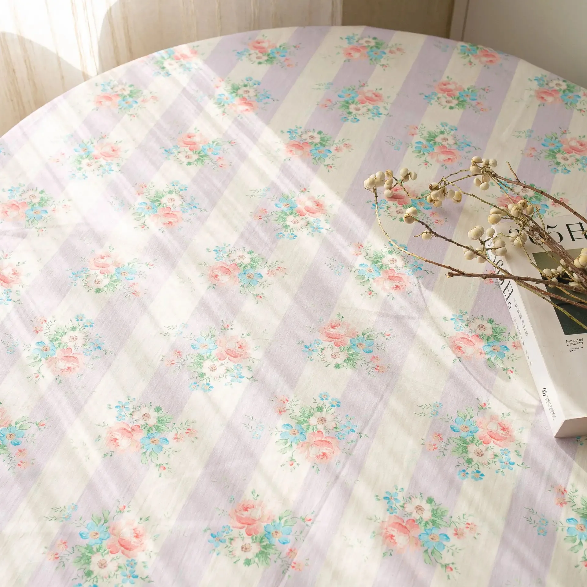 Pure Cotton 60pcs Digital Printing Fabric Korean Style Fresh Striped Flower Women's Clothing Children's Wear Cotton Homewear