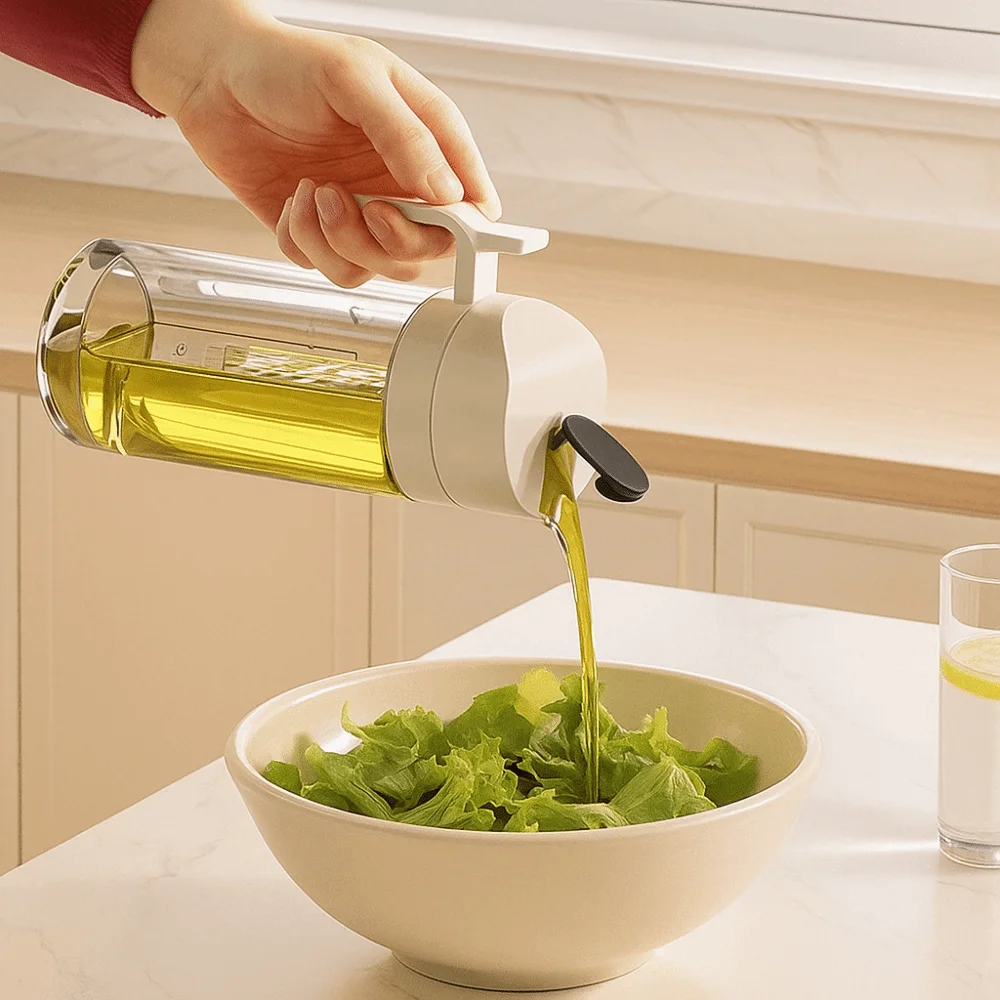 Leak Proof Cooking Oil Pot Large Capacity Automatic Cap Spout Oil Dispenser Heat-resistant Refillable Glass Oil Cruet Container