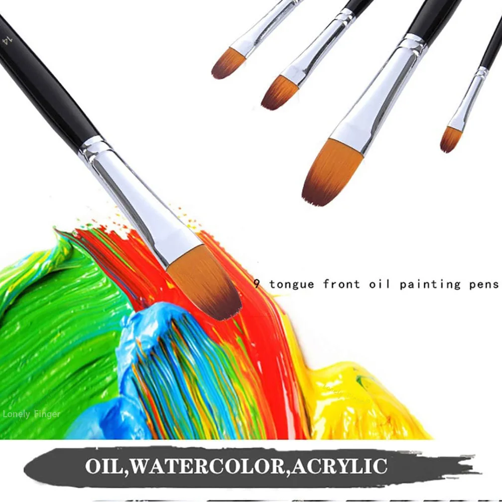 Artist Paint Brushes Set,9 Pcs Professional Filbert Brushes Long Handle Nylon Hair for Acrylic Oil Watercolor Gouache Painting 6