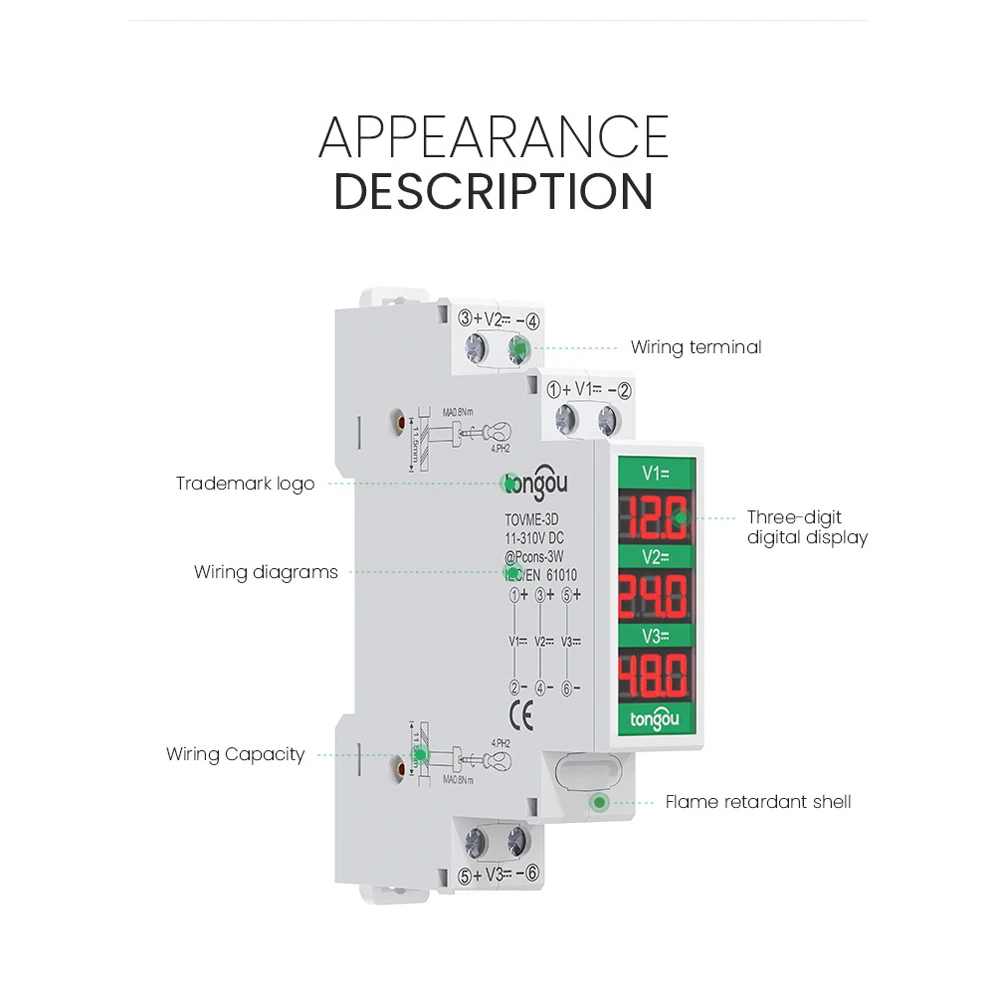 Compact Direct Current Voltage Meter DC11V-310V Intelligent LED Digital Display
