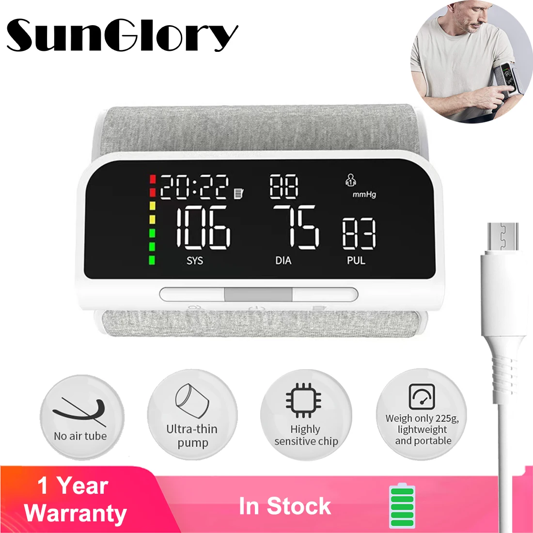 All In One Rechargeable Medical Blood Pressure Meter Monitor Arm Tensiometro Sphygmomanometer Tensiometro