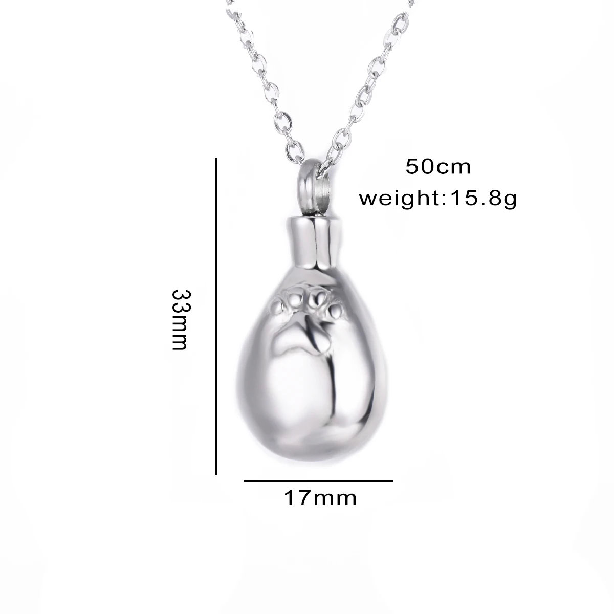 Drop Water with Paw Print Urn Necklace Stainless Steel Cremation Pendant For Ashes Keepsake Jewelry For Pet with funnel Knit 6