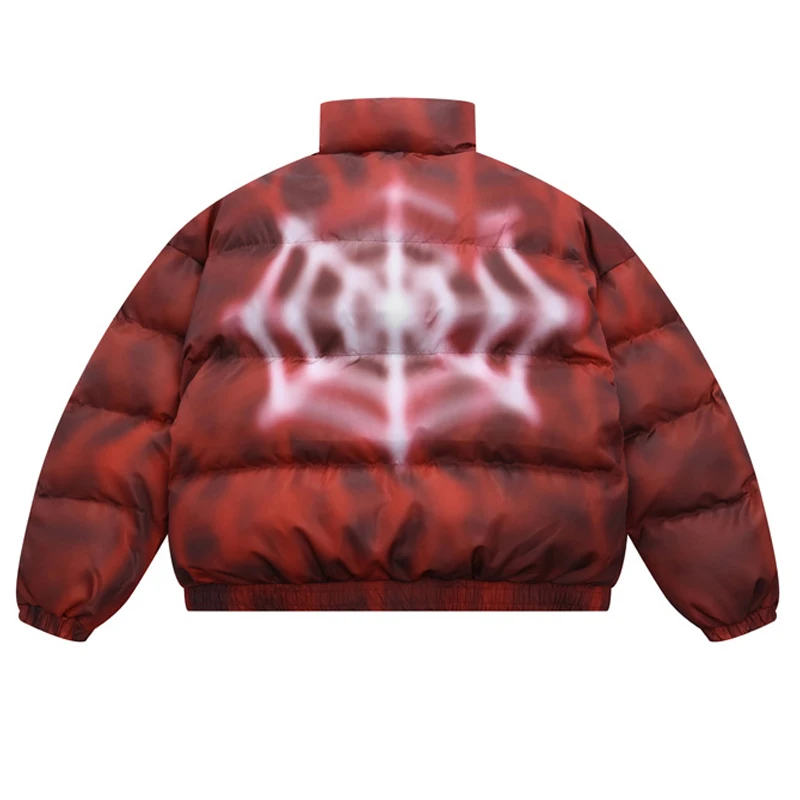 Oversize Hip Hop Parka Imbottito Piumino Uomo Inverno Cappotto Caldo Fuzzy Spider Web Print Streetwear Giacche Y2K Parka Cappotti