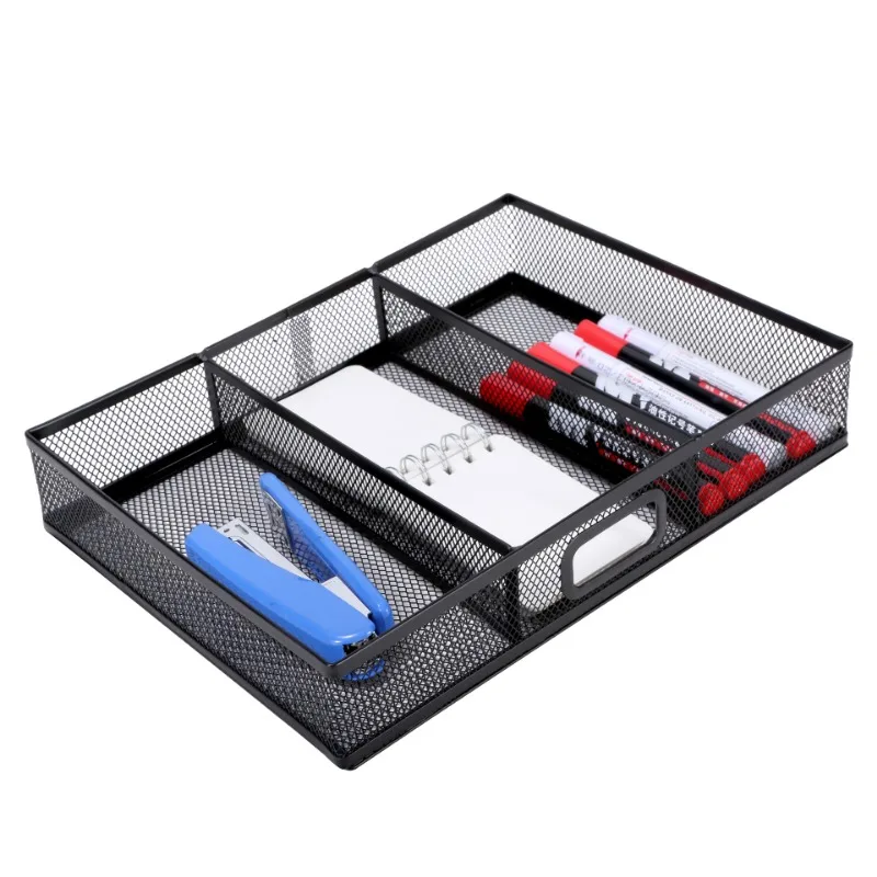 Office Desktop Storage Bins Metal Mesh 5 Compartments Drawer Bedroom Desk Stationery Supplies Organizer Boxs Fork Spoon Tray
