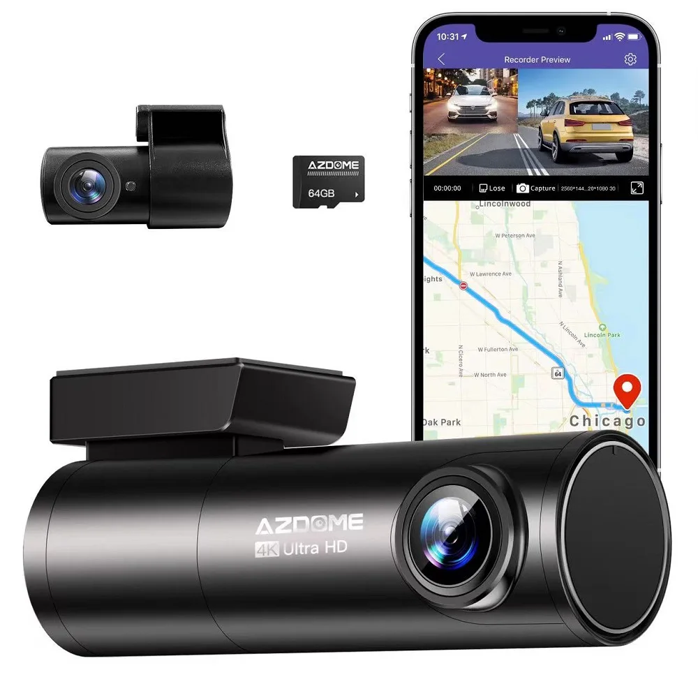 

AZDOME M300S 2 Channel Car Recorders 4K+1080P Rear Camera 800MP Lens GPS Wifi Car DVR Voice Control Dash Cam Night Vision