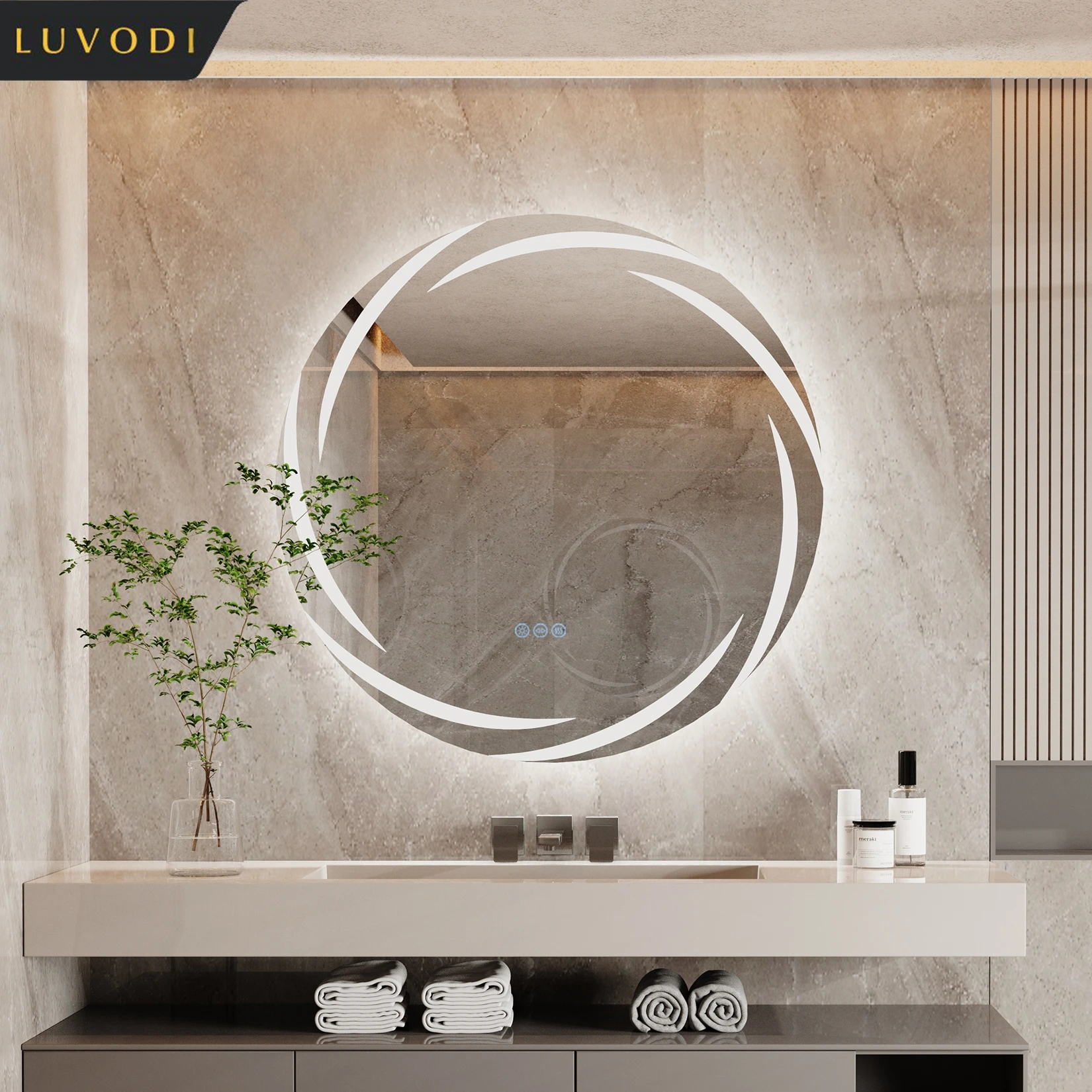 LUVODI-Illuminated-Bathroom-Wall-Mirror-with-Light-Circle-Backlit-LED ...