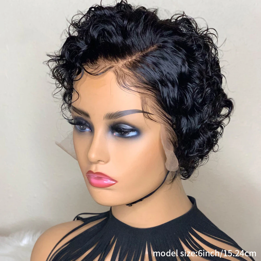 Short Curly Pixie Cut Wigs Human Hair Wig with Baby Hair Side Part 13*4*1 Lace Frontal Wig For Women
