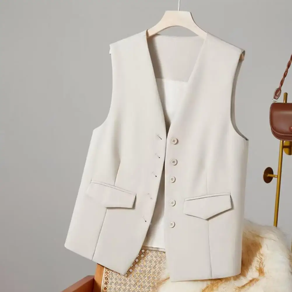 

Women Suit Vest Stylish Women's V-neck Sleeveless Business Vest Single-breasted Cardigan Suit Coat Waistcoat for Professional