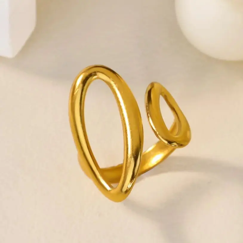 Gold, Stainless Steel, Geometric, Adjustable Ring
