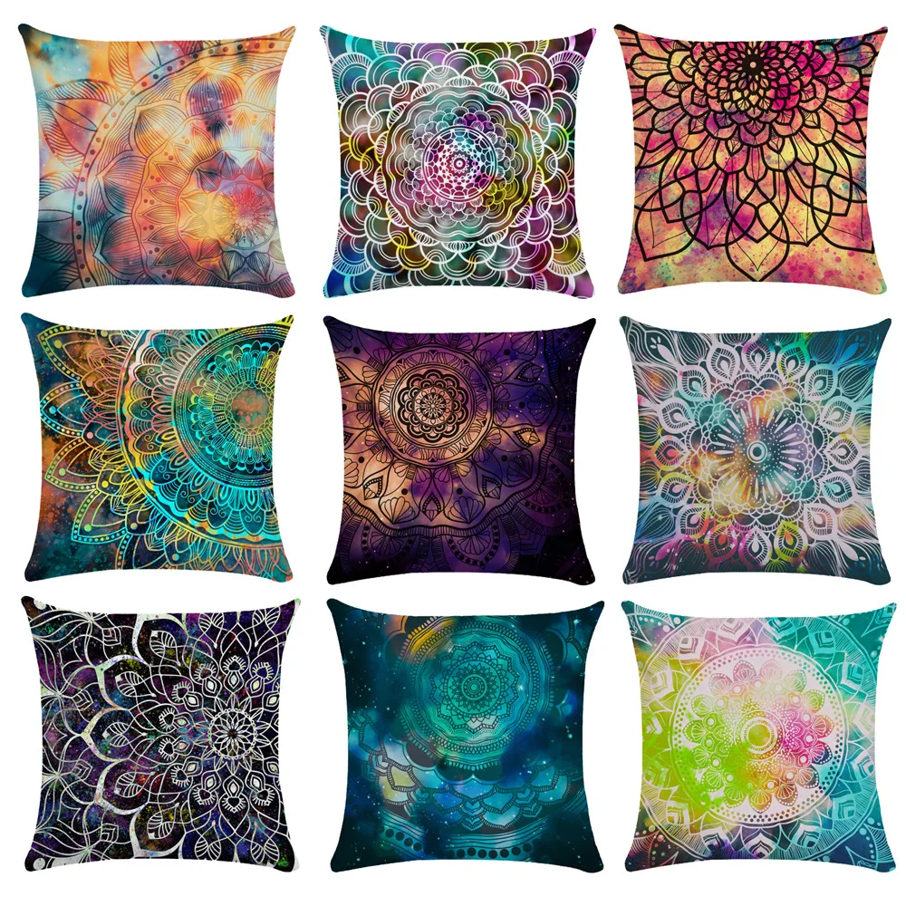 

Разноцветные этнические геометрические фотообои с винтажным рисунком мандалы, диванные подушки, декоративный чехол для подушки, 45x45 см