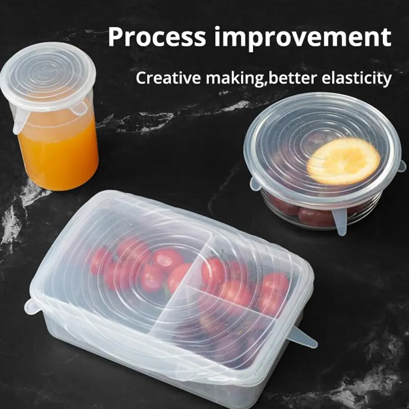 6-Piece Transparent Silicone Stretchable Bowl Covers for Kitchen and Food Storage