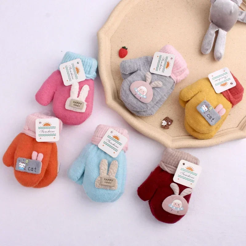 1-3 Years baby Winter Hand Gloves Thick Warmer Knitted Mittens Thicken Mittens for Kids Cute Cartoon Gloves Boys Girls baby gloves