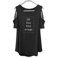 Customized Print T Shirt for Women DIY Logo Top T-shirt Short sleeve Female Tops Off The Shoulder Hollow Tee 2
