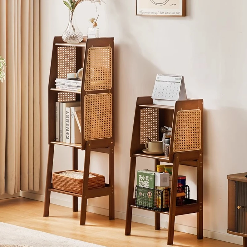 Modern Bookshelf for Living Room Rattan Storage Cabinet with Multiple Stylish TV Stand Side Table Space-Saving Display Organizer