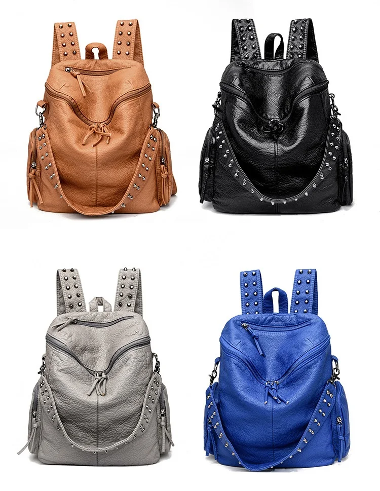 new arrival soft leather women backpack washed leather  display picture 1