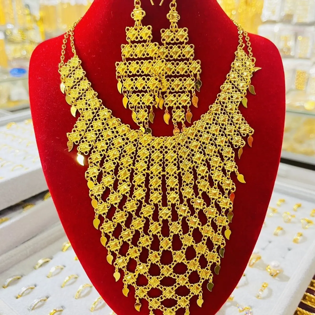 Popodion New Dubai Jewelry Set Women's Necklace Earrings Ring Bridal Wedding Accessories YY10093