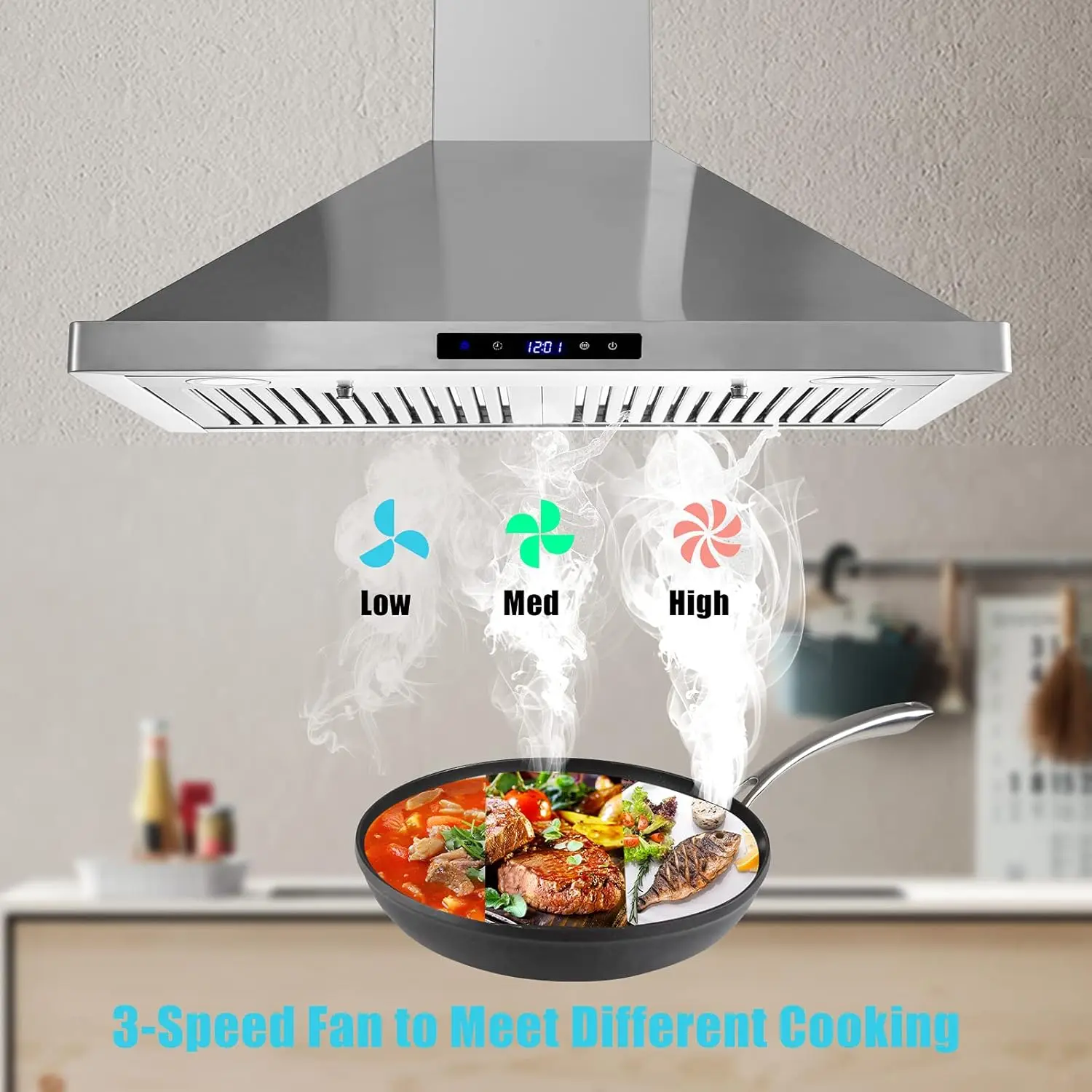 Wall Mount Kitchen 30 inch Duct Convertible Range Hood 700CFM, 3 Speed Fan LED Light Range Hood USYS0375A 2