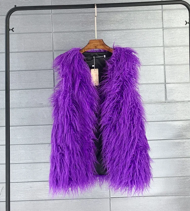 ムートン・ファーコート MOLLIOLLI MONE Crop Mini Fur Vest Pouch Set Purple MOLLIOLLI