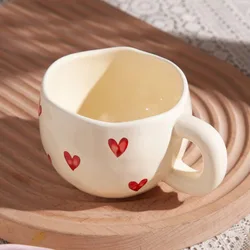 Heart Pattern Ceramic Mug - Sweet Camping & Travel Cup for Coffee, Milk, Tea, or Espresso in French Tableware Style (A)