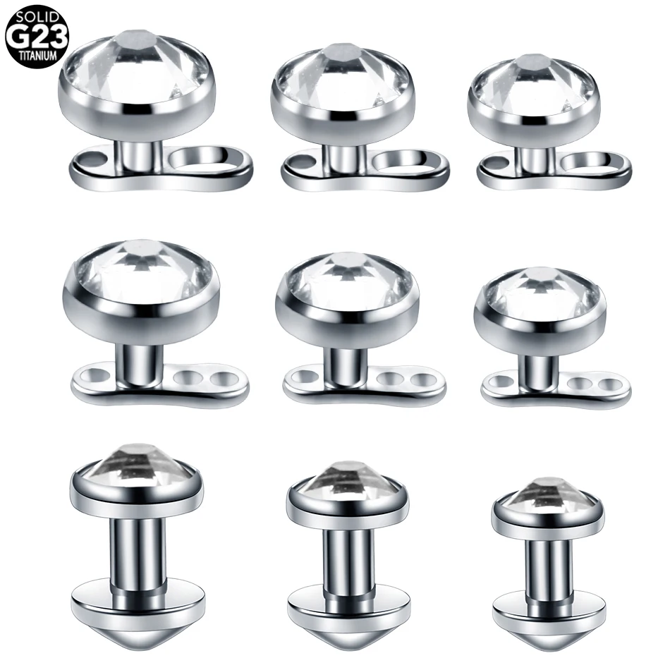 10 Pz/Lotto G23 Titanio Piercing Micro Dermal Anchor Base & Top Skinner Diver Cristallo Gemma Testa Impianti Monili Penetranti Del Corpo