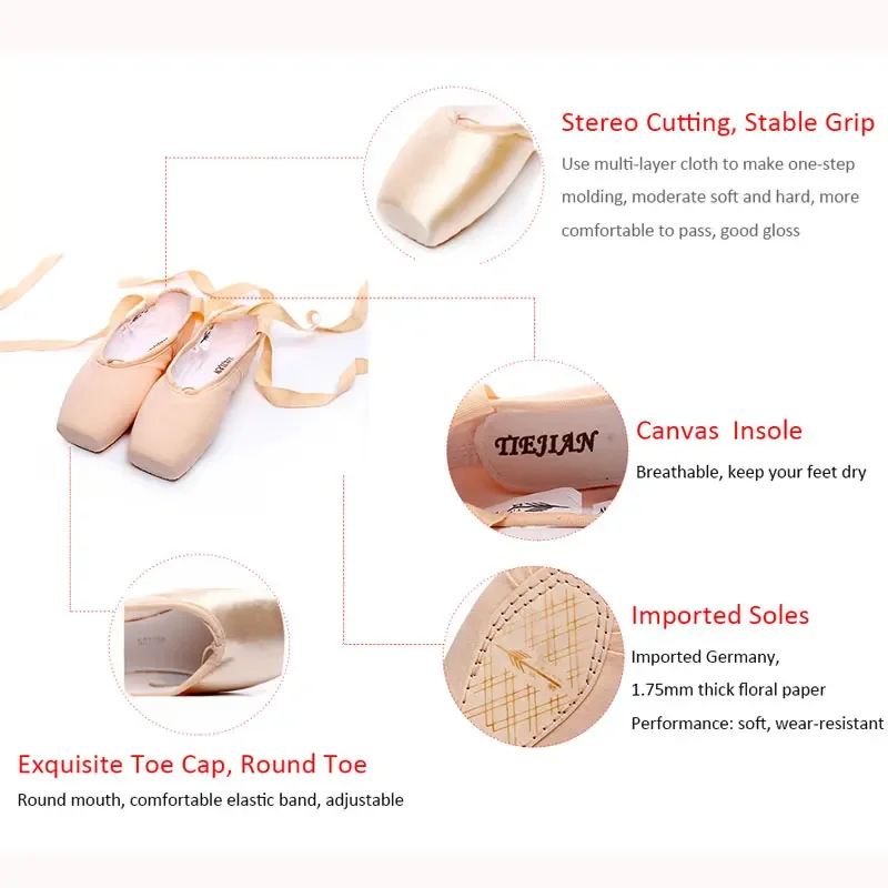 Pointe Shoes Bandage Ballet Dance Girl Woman Professional Canvas/Satin Dancing with Sponge Silicone Toe Pads dance shoes toe pads