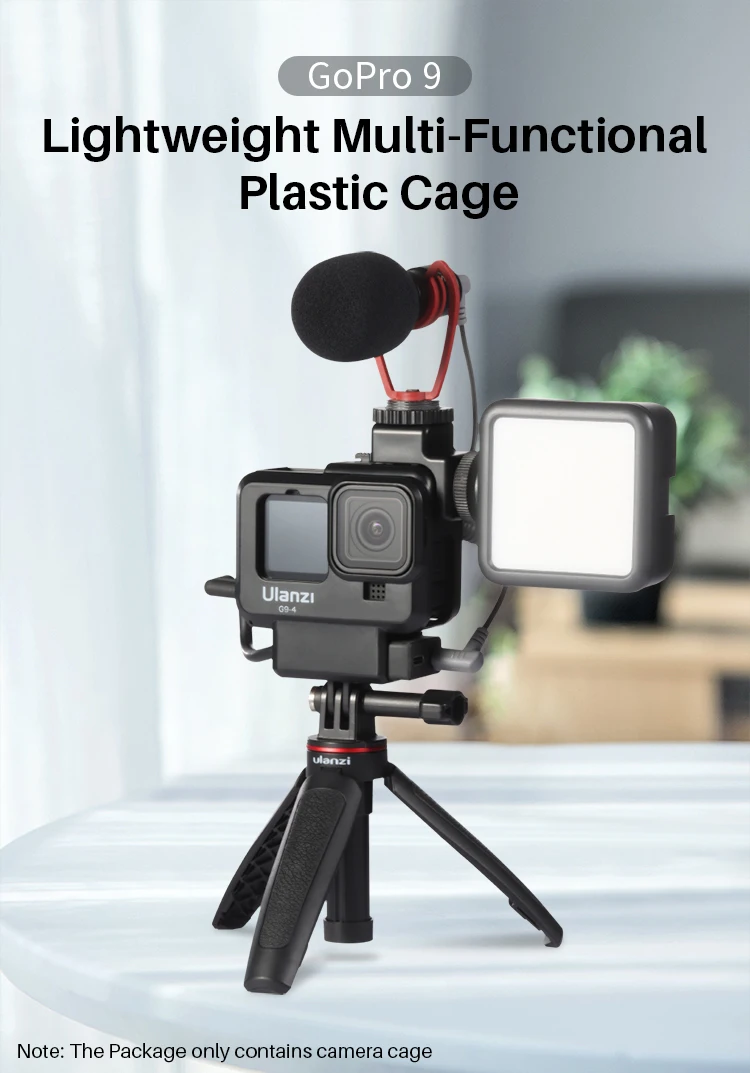 Description Picture 5 of itemUlanzi Plastic Camera Cage for GoPro Hero 13 12 11 10 9 Black Housing Case Mic and Fill Light Cold Shoe Vlog Accessories
