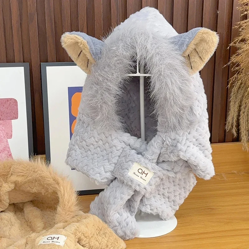 Bufanda tejida con orejas de zorro para mujer