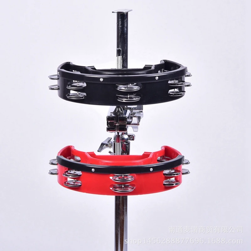 

2PCS Double Ring Moon Tambourine Tambourine Jazz Drum Rhythm Tambourine Percussion Instrument Accessories, Red & Black