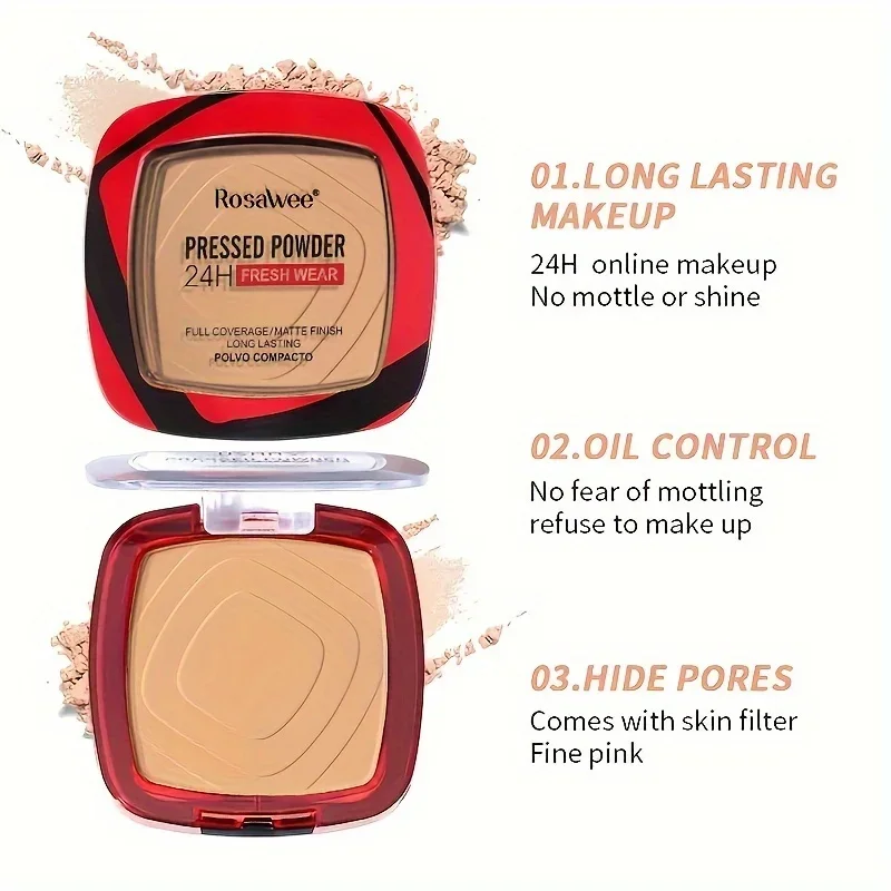 Matte Full Coverage Pressed Powder Foundation With Puff Applicator 24H Fresh Wear Matte Weightless Finishing Powder Makeup