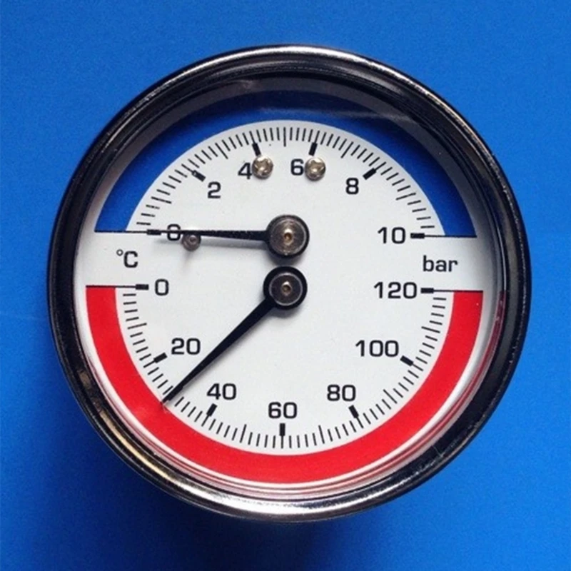 Compact Temperature Pressure Gauge 10cm Diameter 0-10 Bar 0-120 ℃ Fits for Floor Heating System Thermo-manometer Boiler